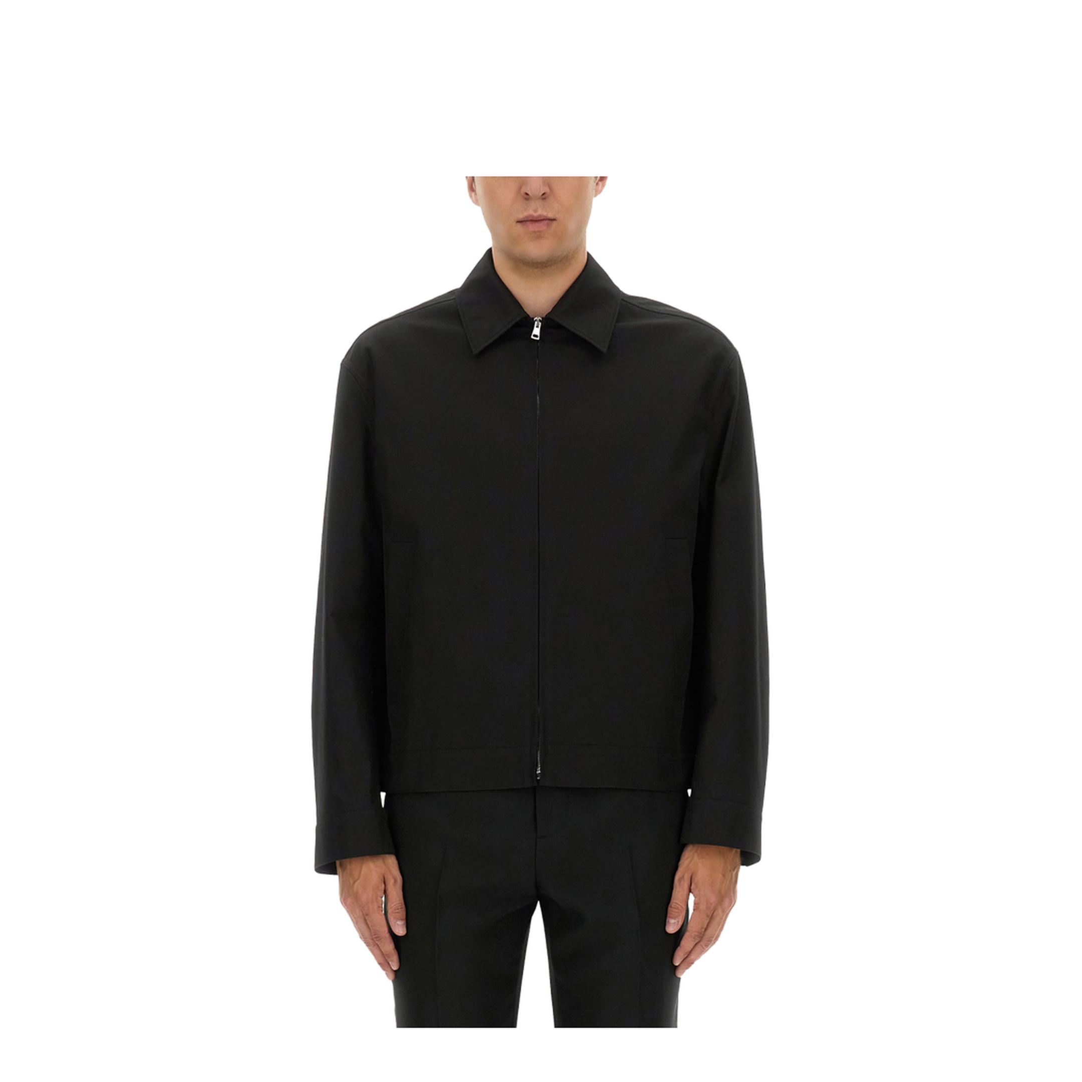 Cotton Twill Jacket with Web Detail in Black
