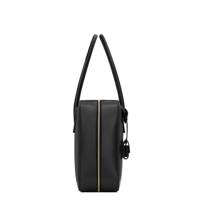 Box Leather Handbag with Metal Padlock Detail