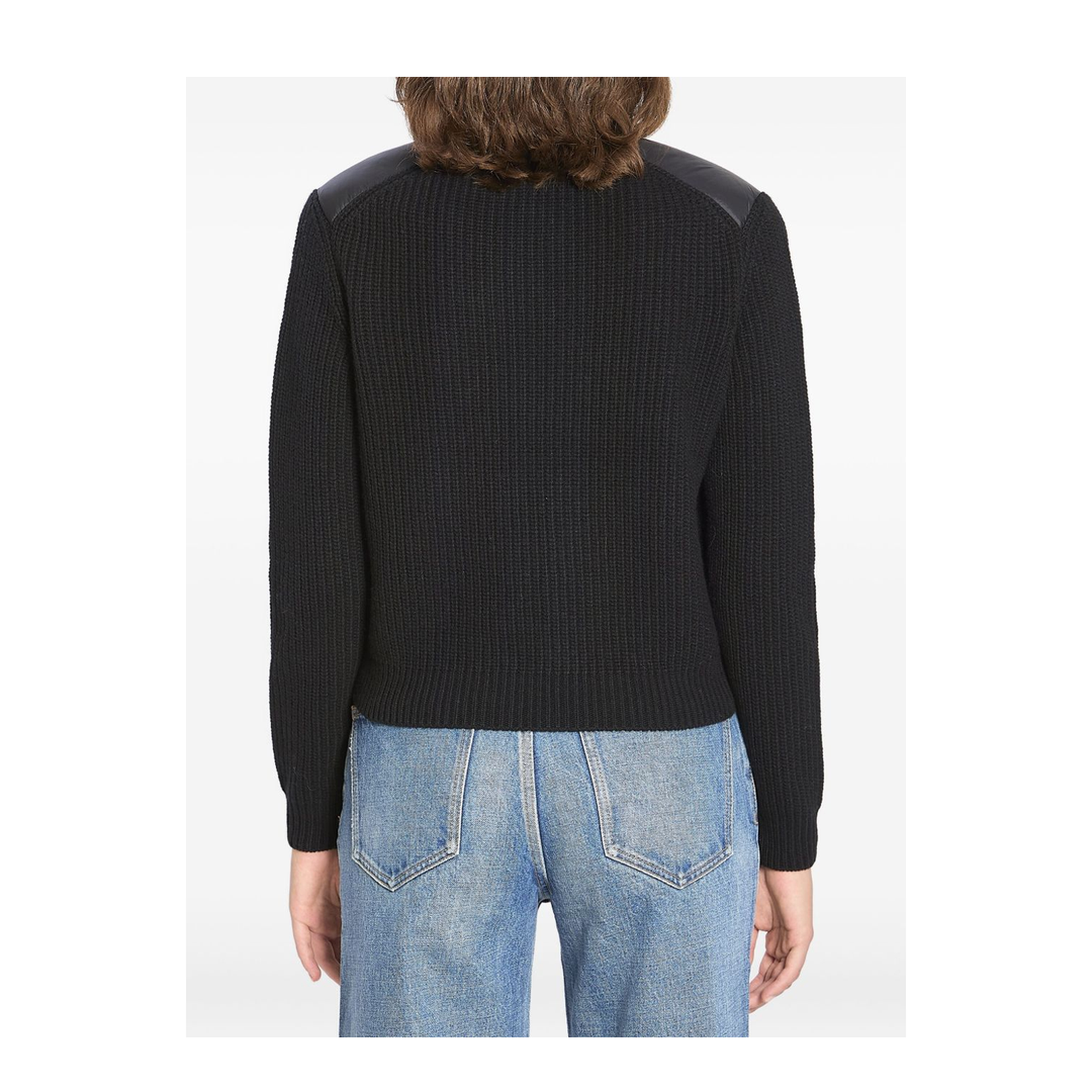 Black Padded Wool Zip-Up Cardigan
