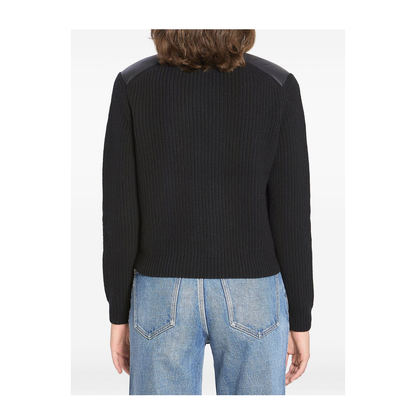 Black Padded Wool Zip-Up Cardigan