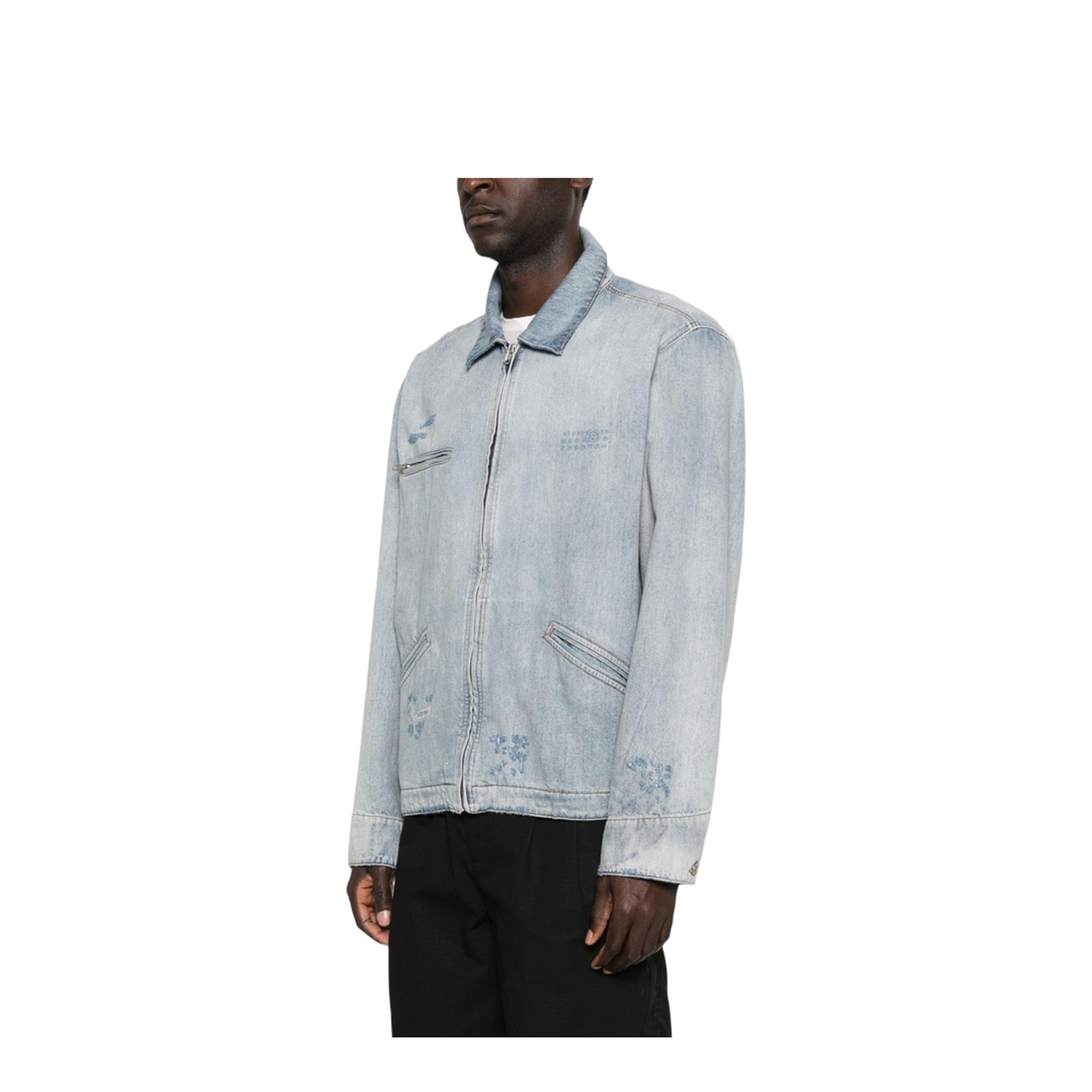 Washed Blue Zip-Up Denim Jacket