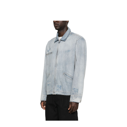 Washed Blue Zip-Up Denim Jacket