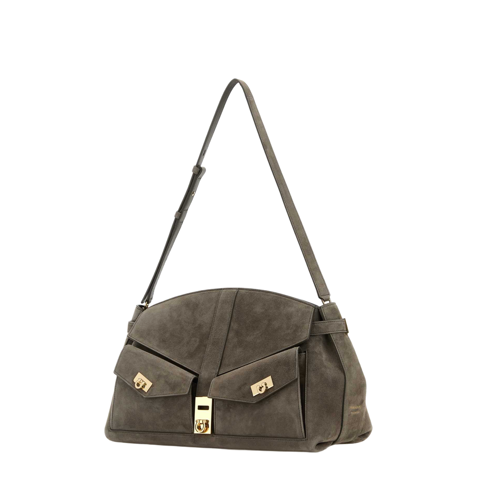 Grey Suede Shoulder Bag