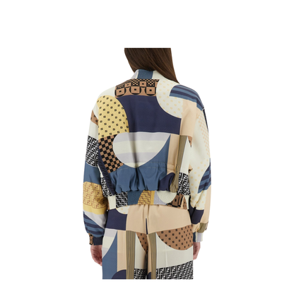 Silk Bomber Jacket with Patchwork Print