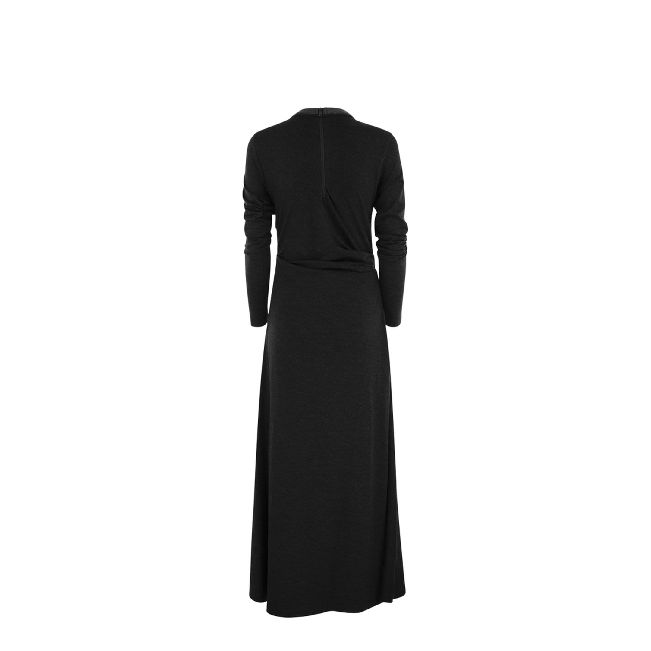 Draped Dress in Stretch Virgin Wool Jersey with Precious Collar