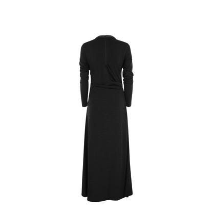 Draped Dress in Stretch Virgin Wool Jersey with Precious Collar