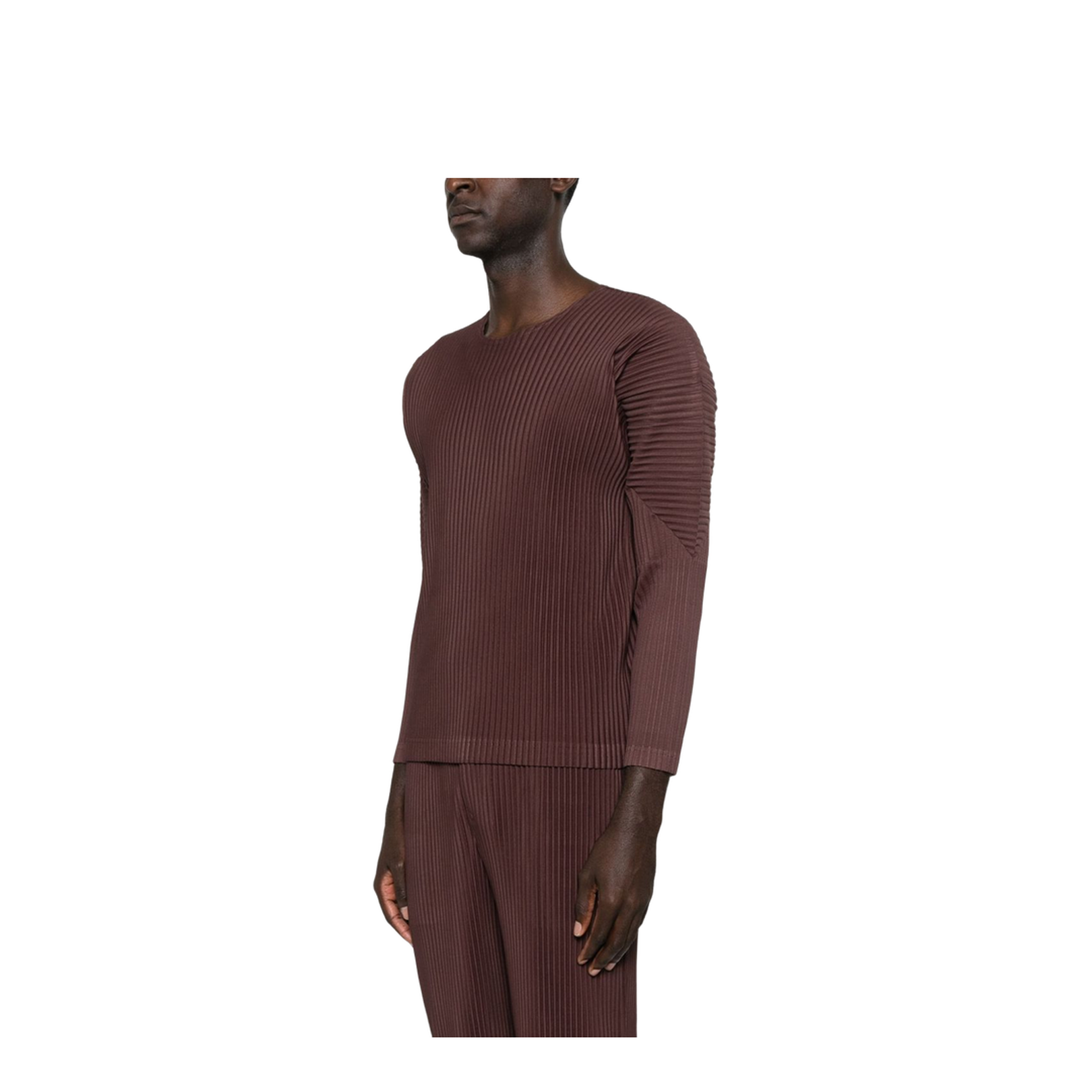 Pleated Texture Long Sleeve Crew Neck