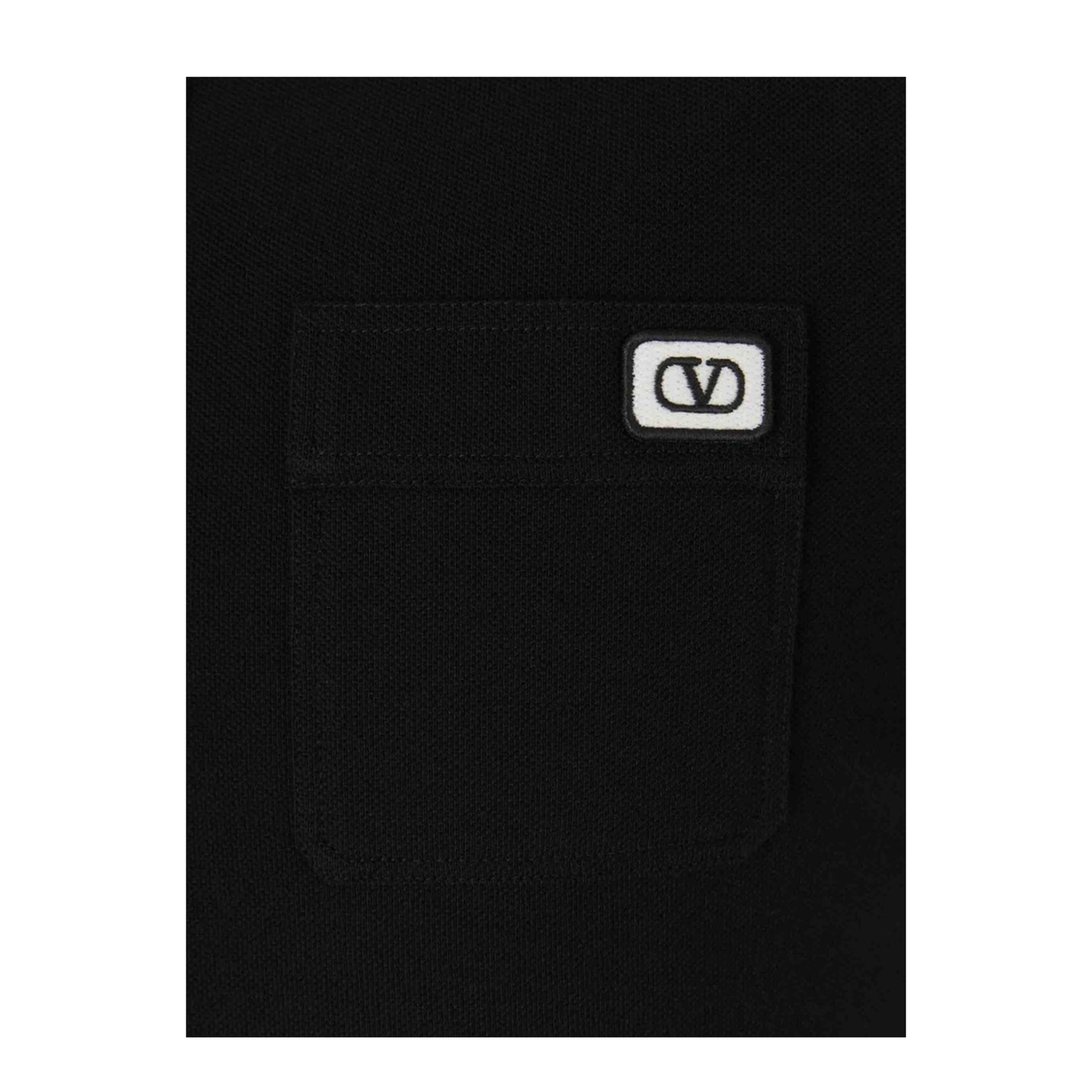 Cotton Piqué Polo Shirt with VLogo Patch in Black