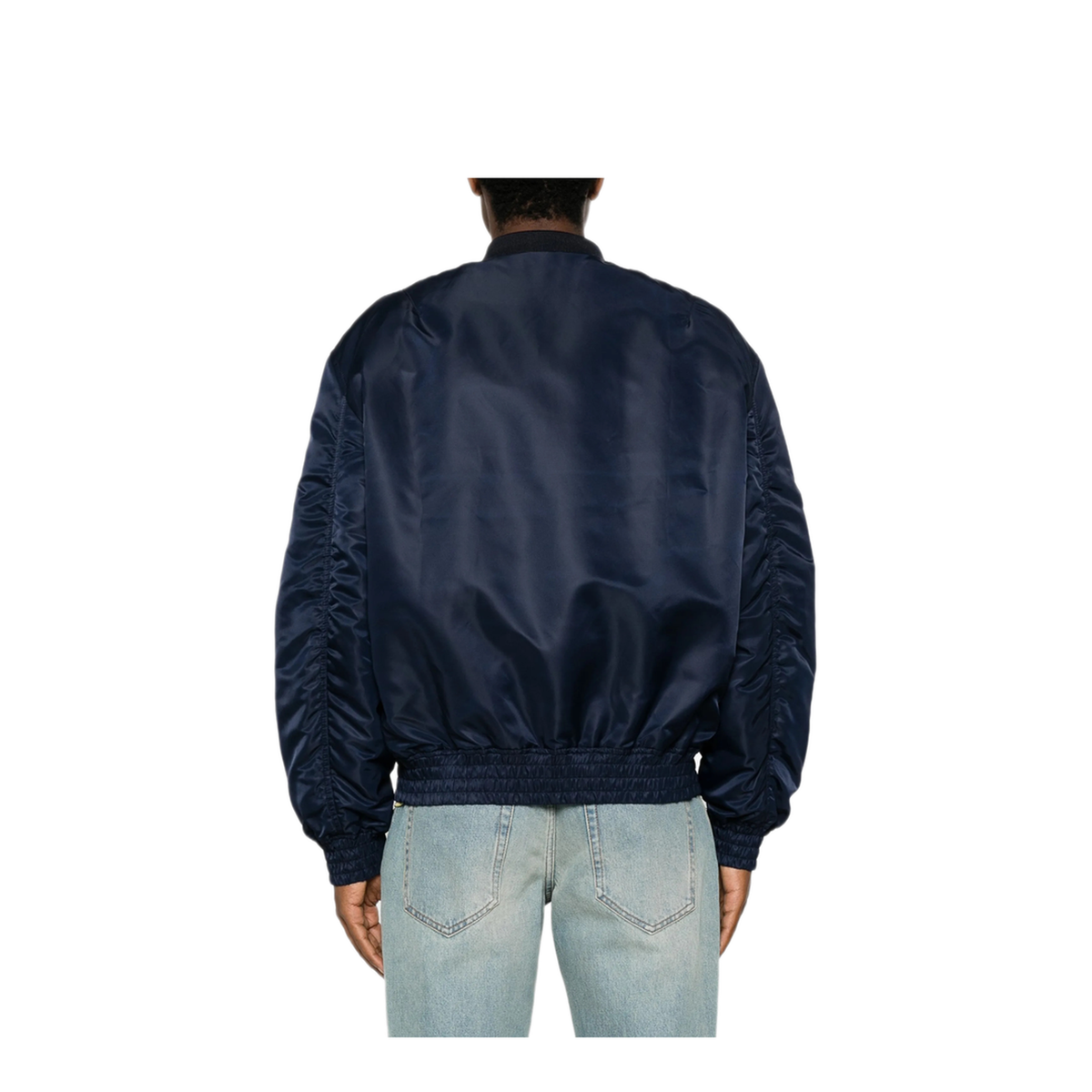 Shiny Navy Blue Zip-Up Bomber Jacket