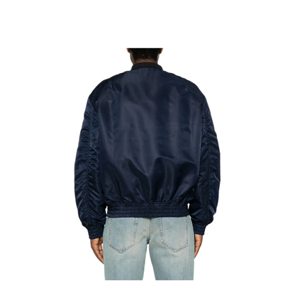 Shiny Navy Blue Zip-Up Bomber Jacket