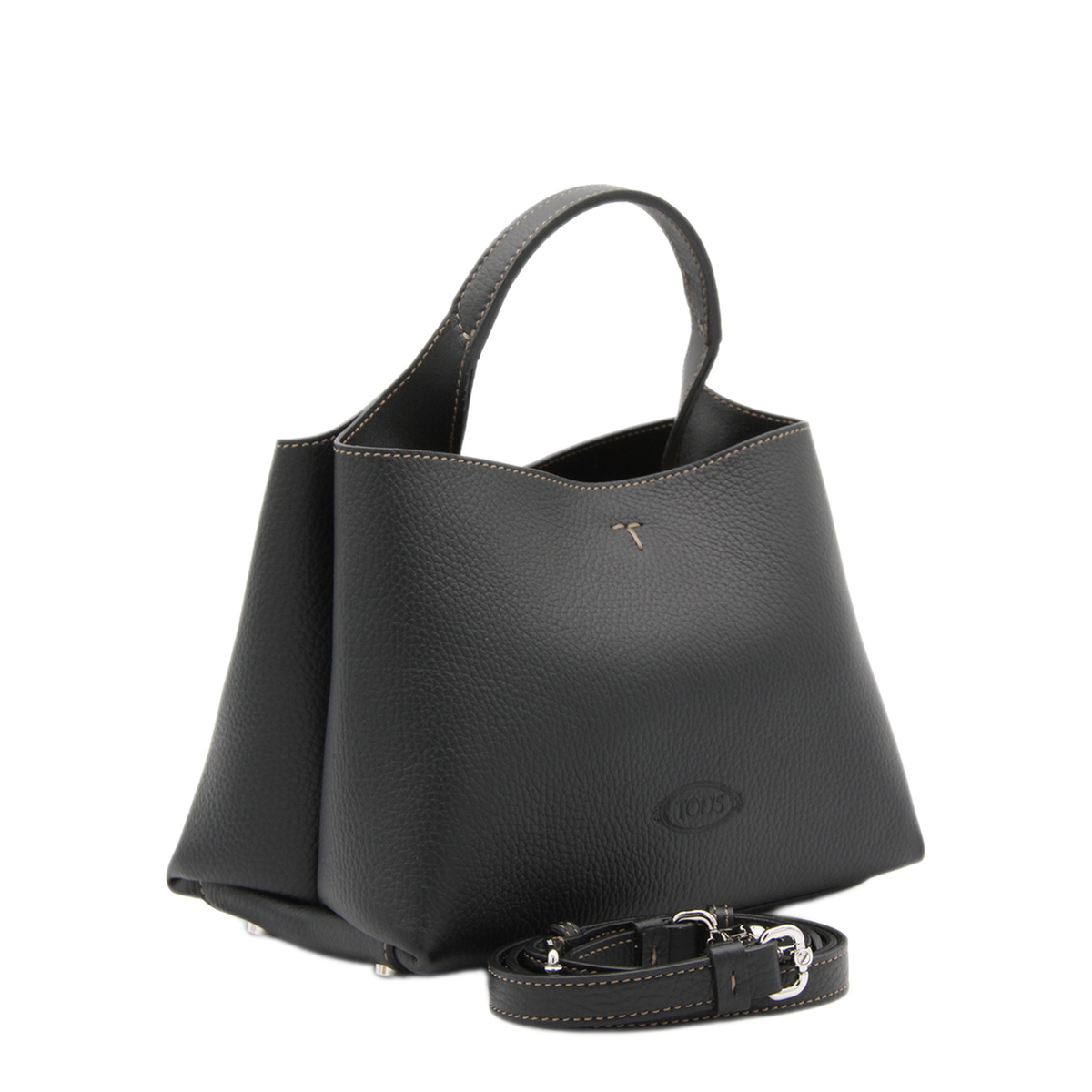 T Timeless Micro Hammered Leather Handbag - Black