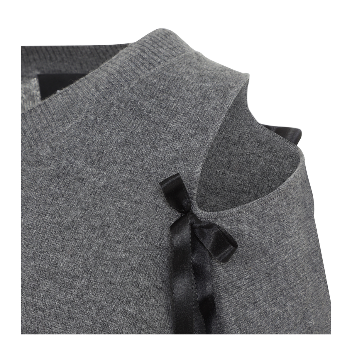 MAYFEYR - Simone Rocha - Relaxed Cashmere Slash V Neck Jumper With Bow - COMK9E0667GREY
