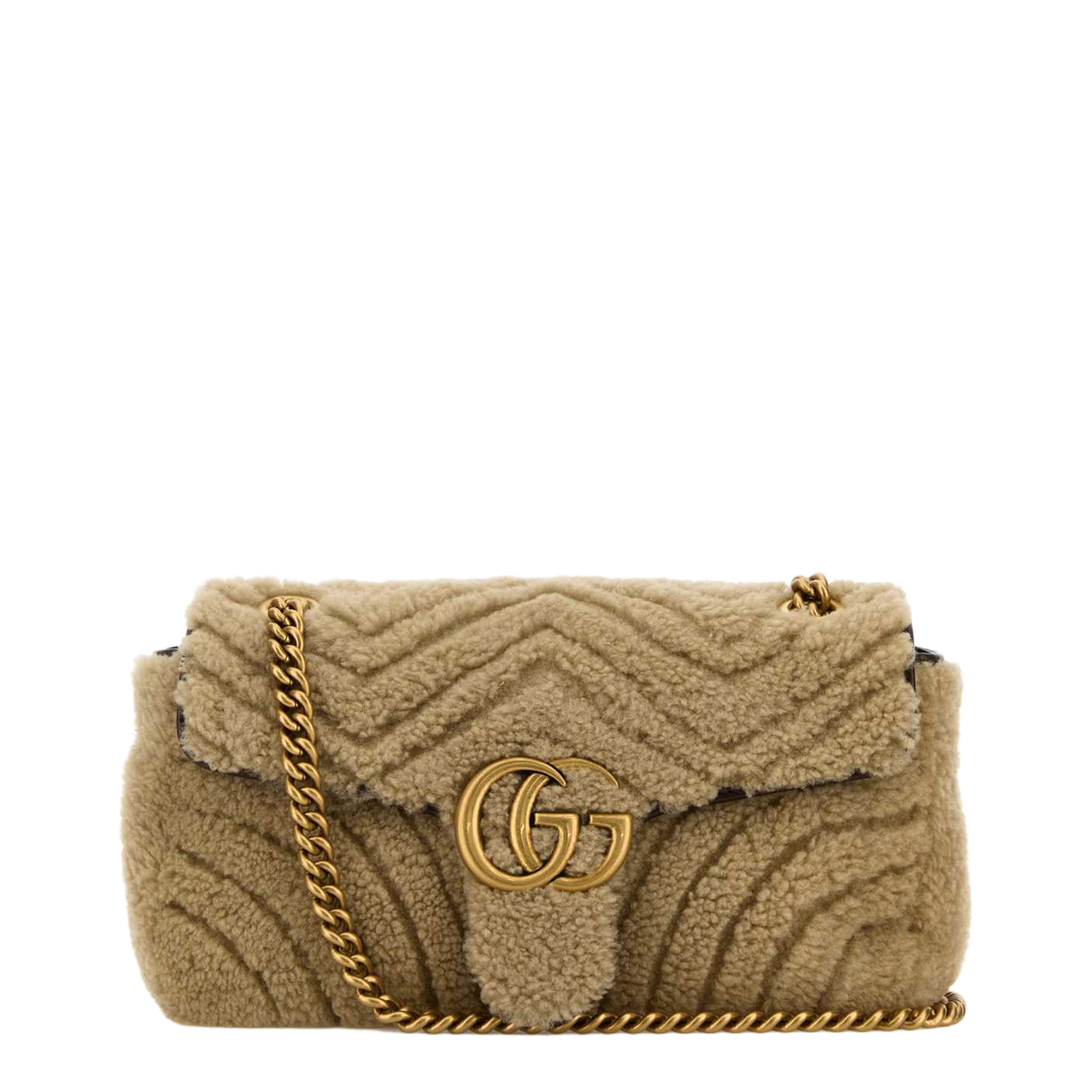 Beige Shearling Small Marmont Shoulder Bag