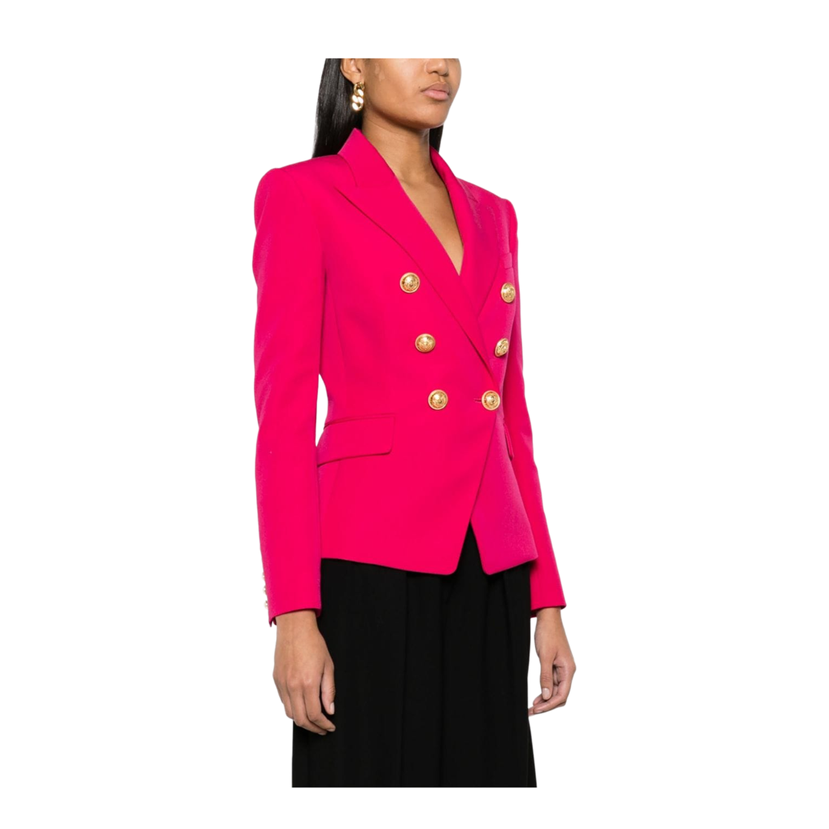 Fuchsia Double-Breasted Wool Blazer