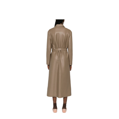 Long Wrap Coat Leather Green