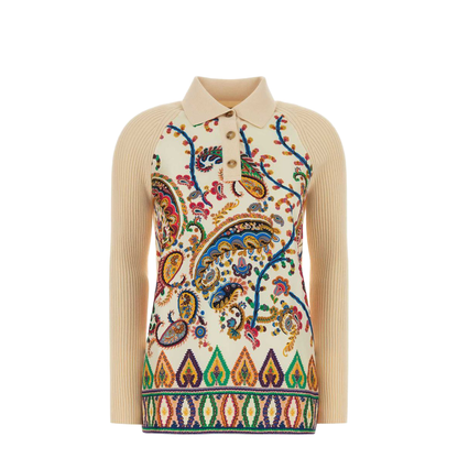 Ivory Knit and Silk Polo Shirt