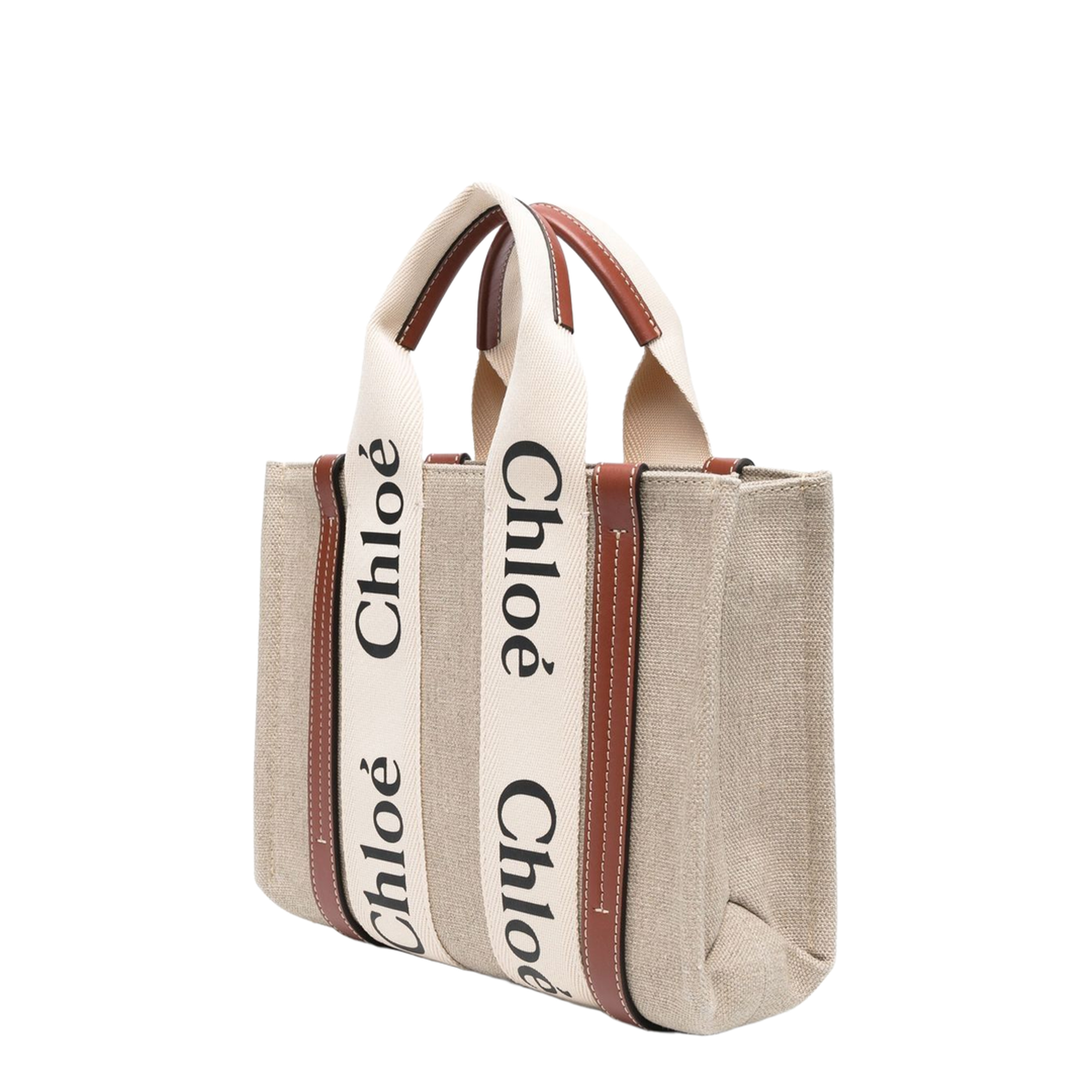 Woody Small Linen Canvas Tote - Marrón