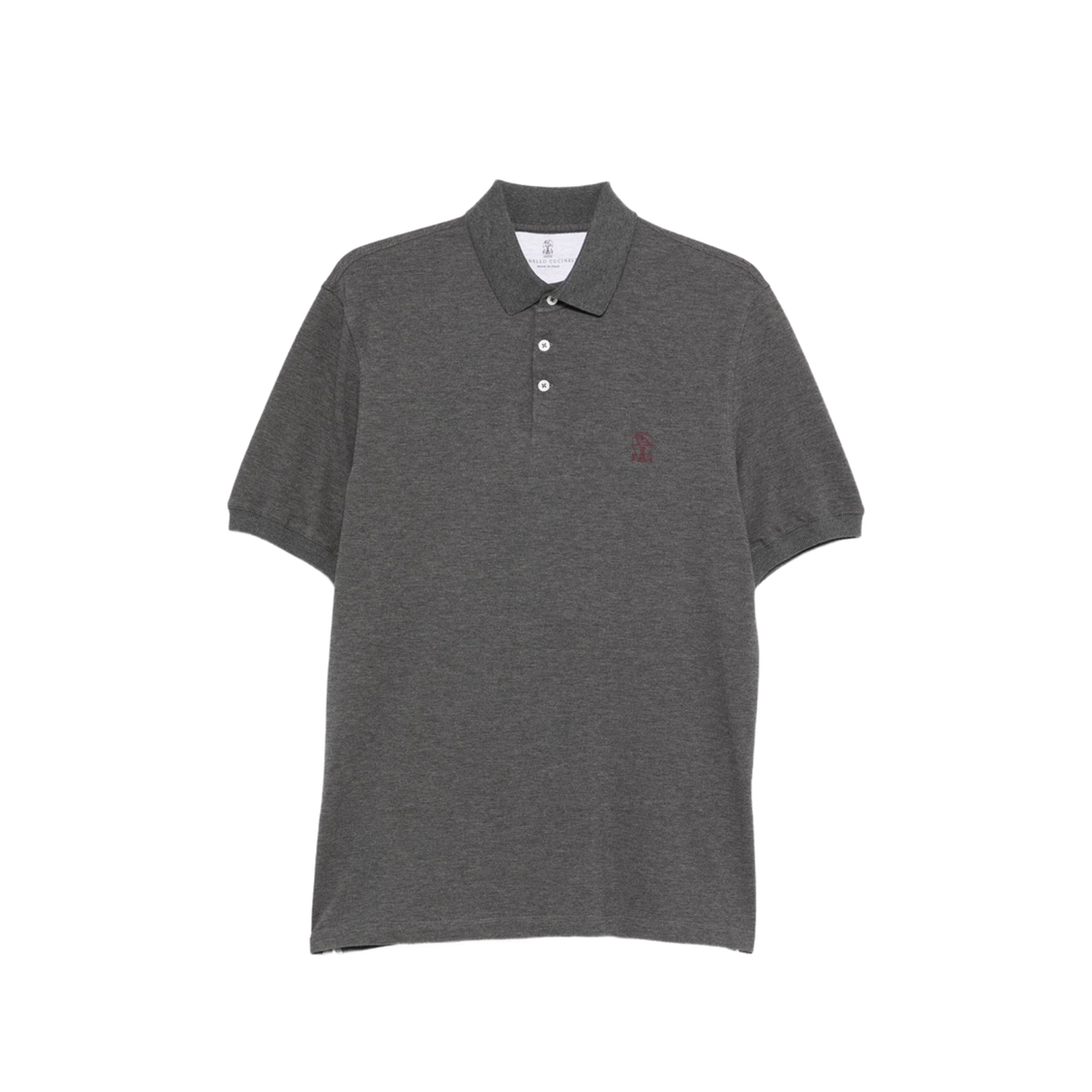 Grey Short Sleeves Polo Collar Button Fastening Embroidered Logo Cotton
