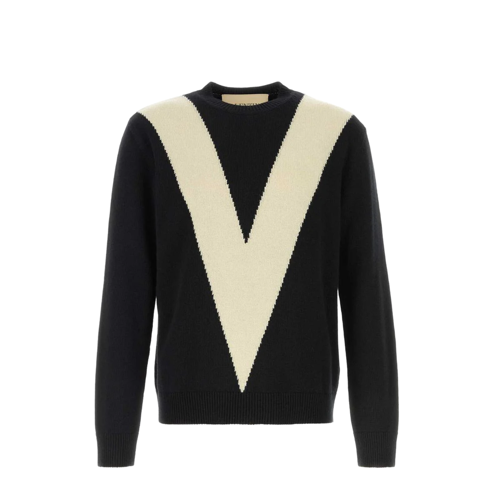 Black Wool Jumper with Inlaid V
