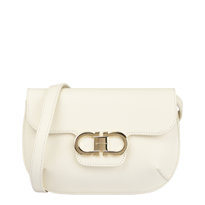 Double Gancini Mini Calf Leather Shoulder Bag - White