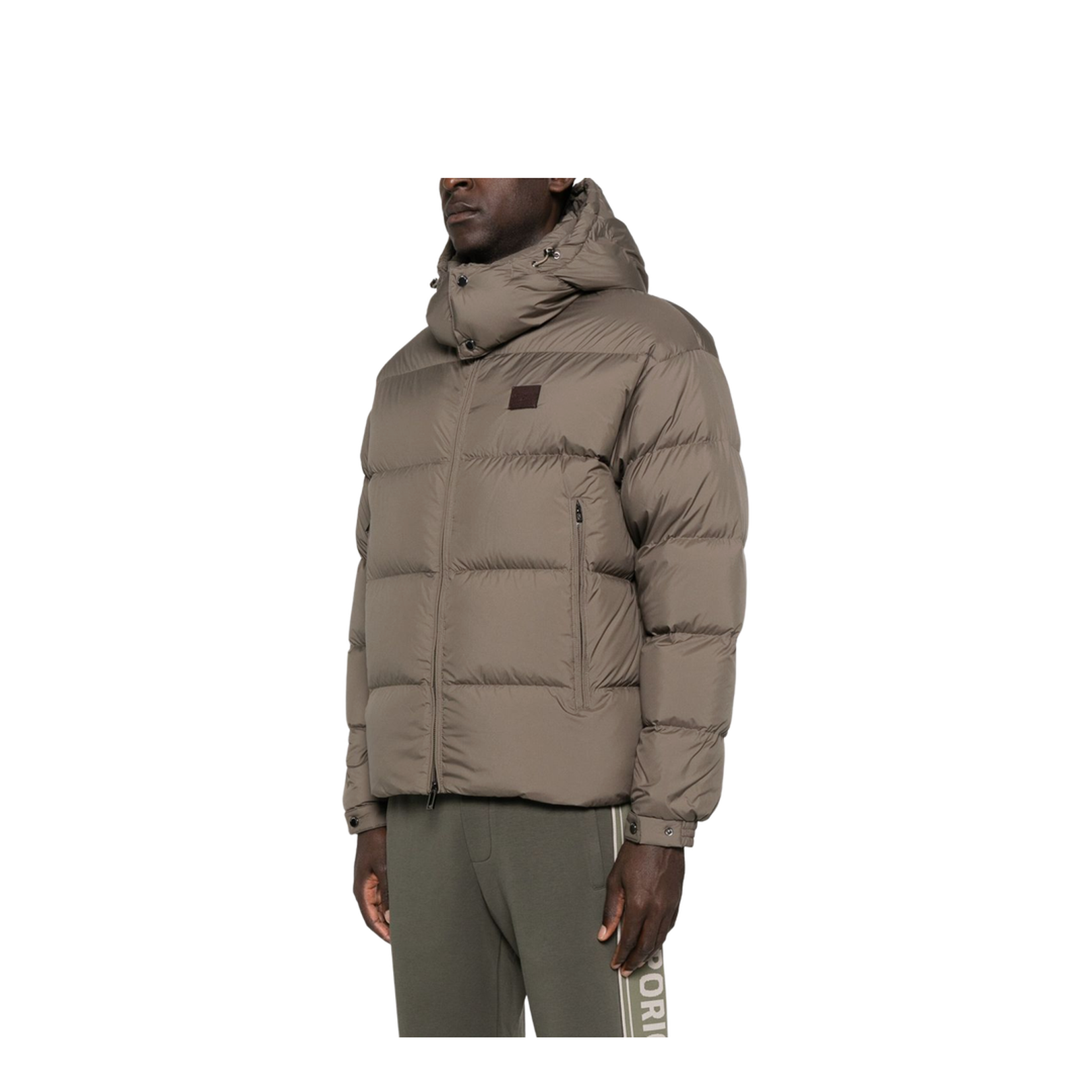 Water-repellent, quilted ripstop nylon hooded down jacket