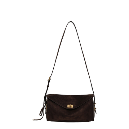 Le 7 Medium Suede Calfskin Shoulder Bag - Moka/Ruby