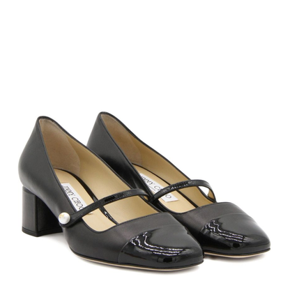 Black Nappa and Patent Leather Pumps