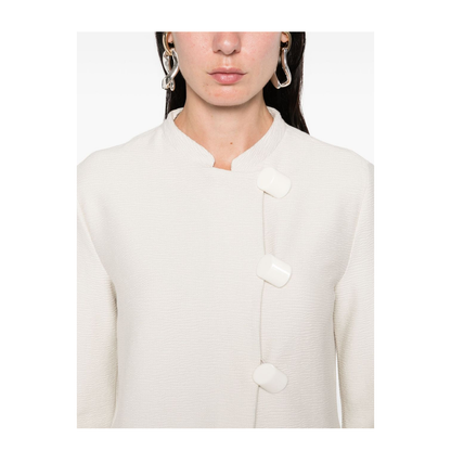 Ivory Button Fastening Round Neck Long Sleeves