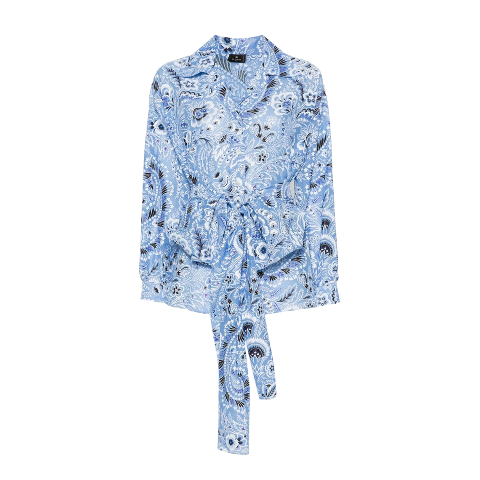 Silk-Cotton Blend Floral Print Shirt - Blue