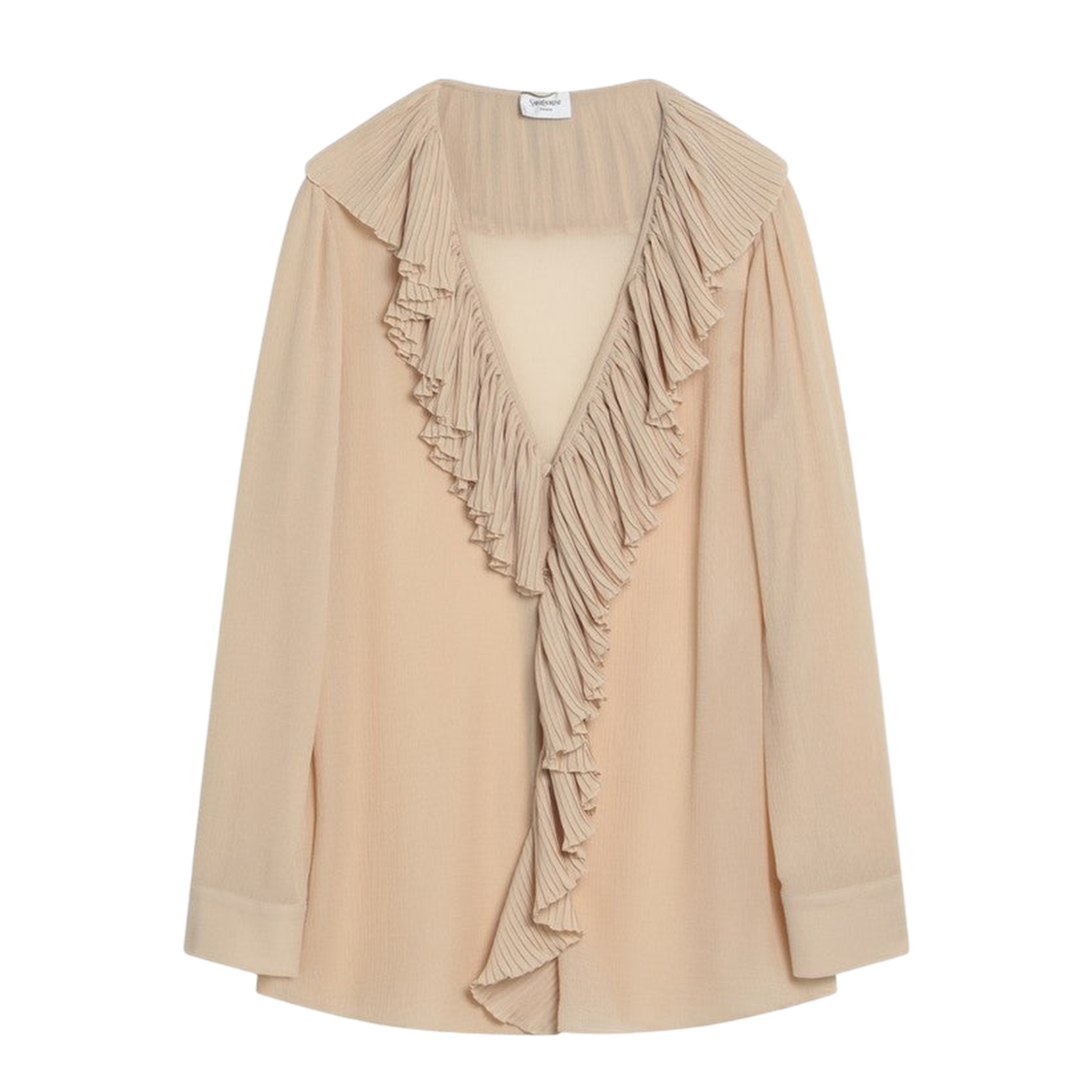 Beige Ruffled Blouse in Silk