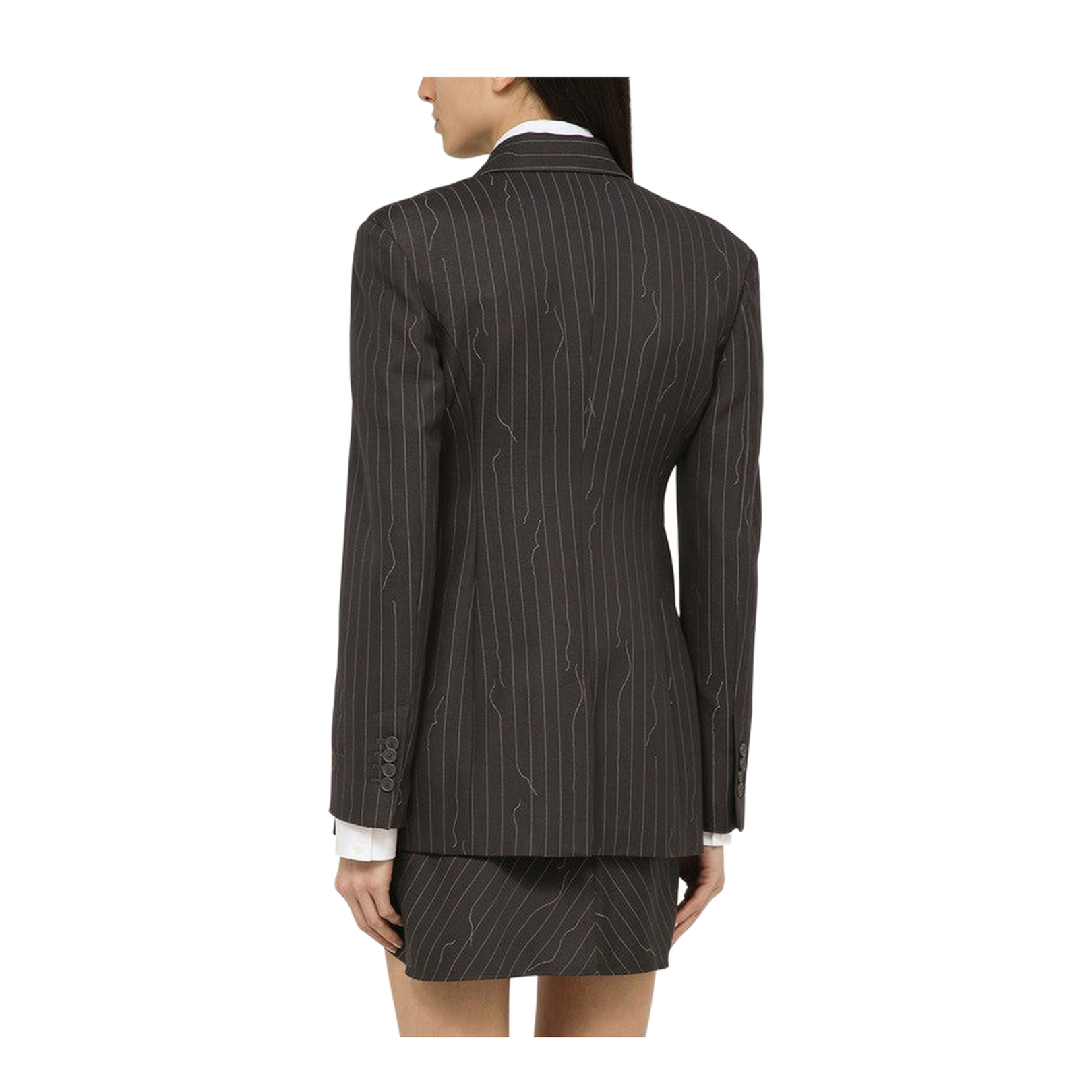 Grey Single-Breasted Pinstripe Jacket