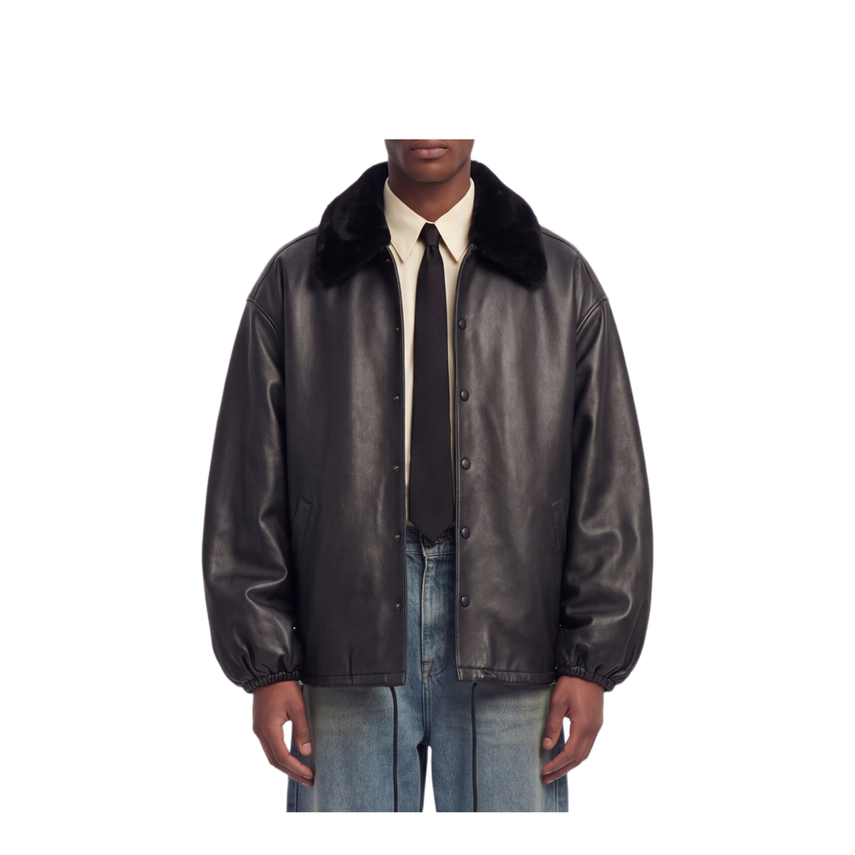 MAYFEYR - Willy Chavarria - Black Lambskin Coach Jacket - MMLJK020036N001
