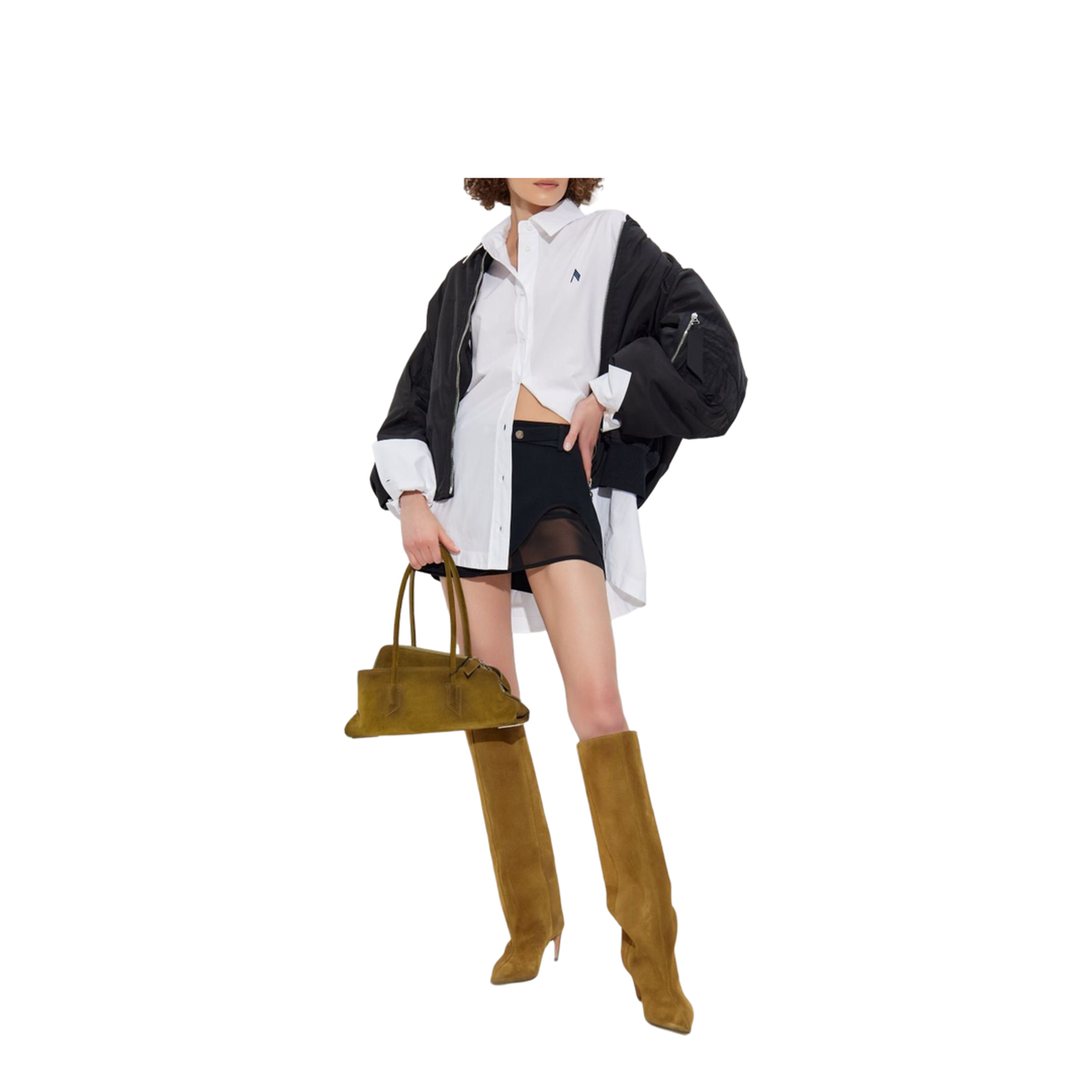 Shirt in White and Navy Blue Popeline