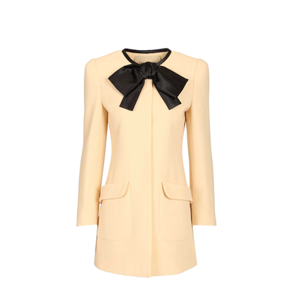 Wool Crepe Caban Jacket with Bow