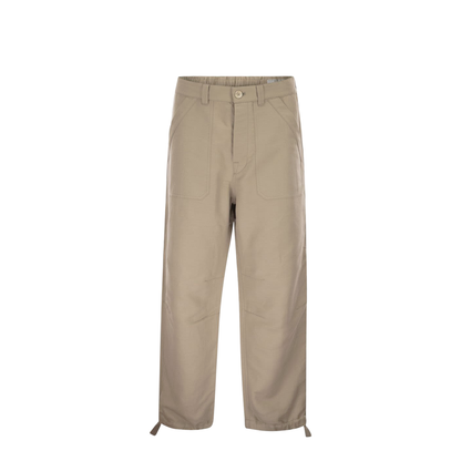 Cotton and linen drill trousers with patch pockets and drawstring