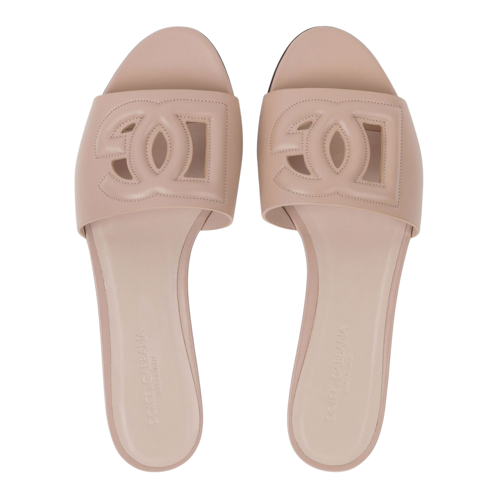 Calfskin Slides with Logo in Pale Pink