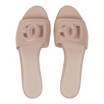 Calfskin Slides with Logo in Pale Pink