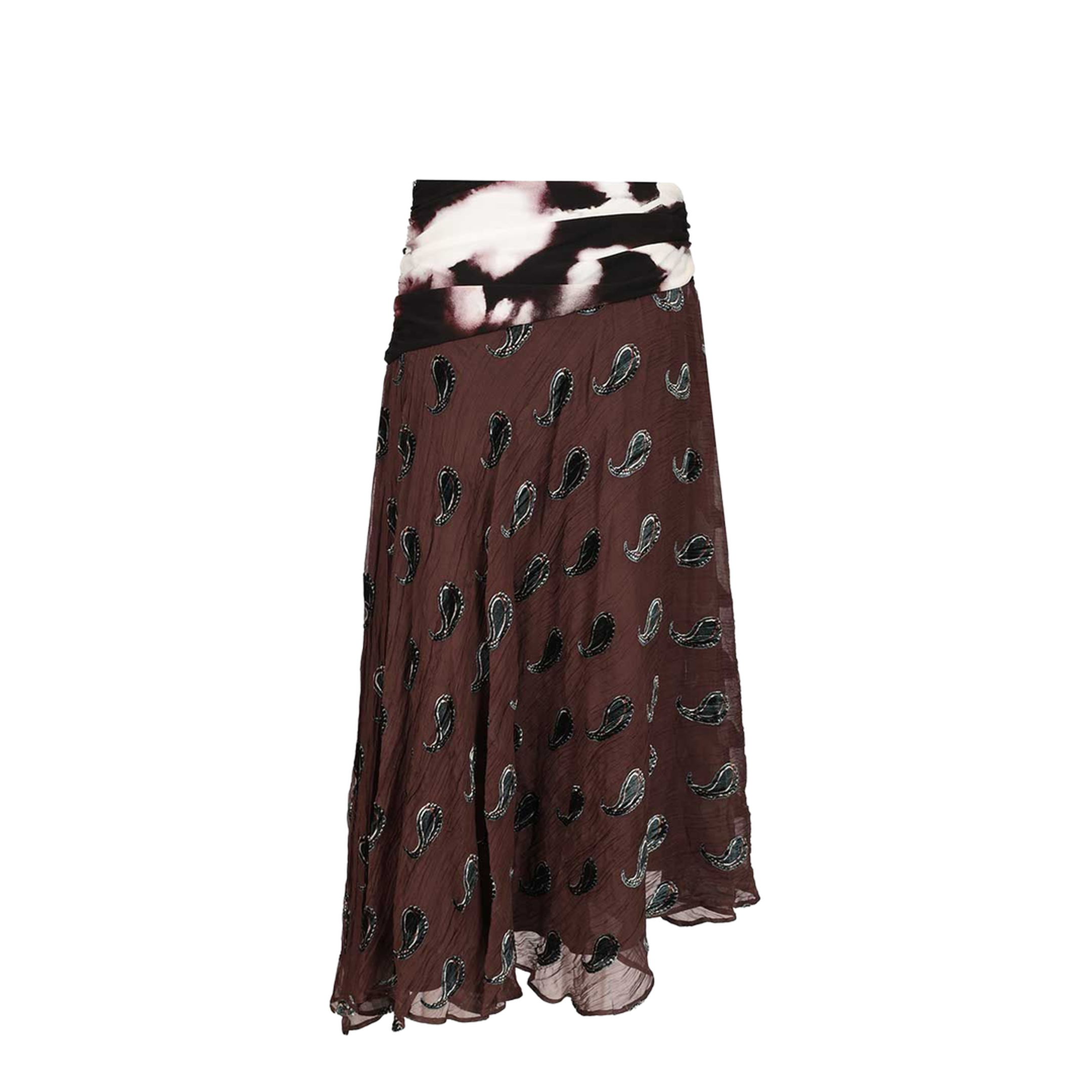 Asymmetrical Midi Skirt with Paisley Print