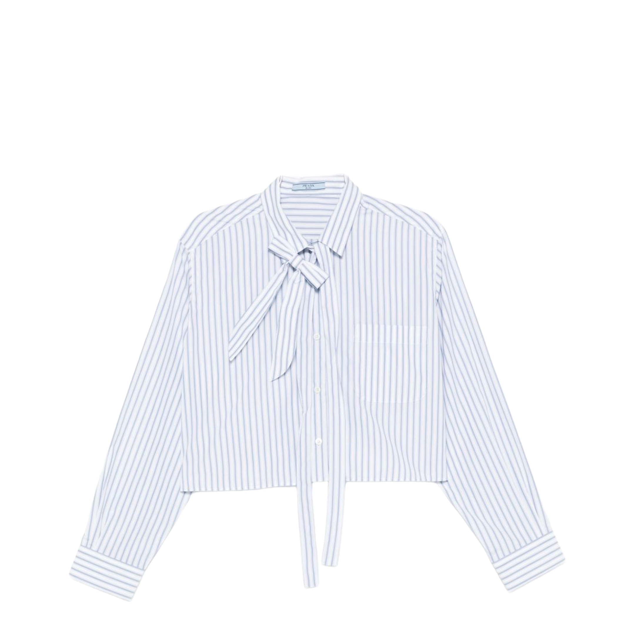 Striped Poplin Short Shirt with Scarf Collar