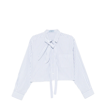 Striped Poplin Short Shirt with Scarf Collar