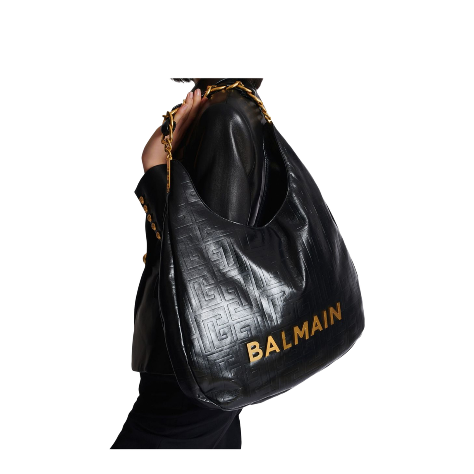 Quilted Logo Lettering Leather and Chain-Link Top Handle Bag