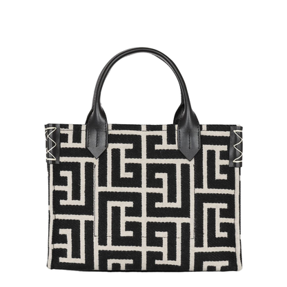 B-Army Black and White Tote Bag with Logo Patch and Monogram