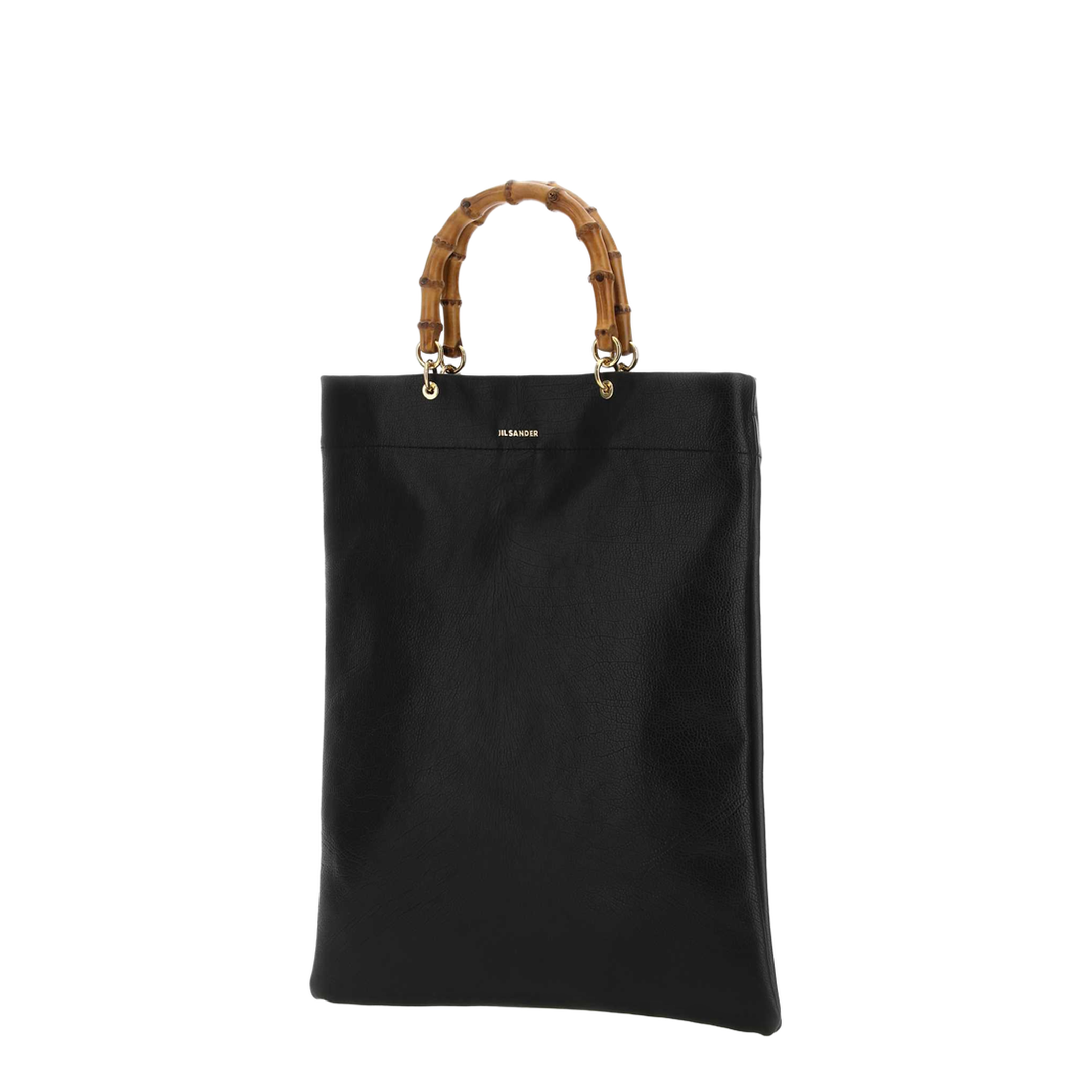 Leather Bag with Bamboo Handles and Logo