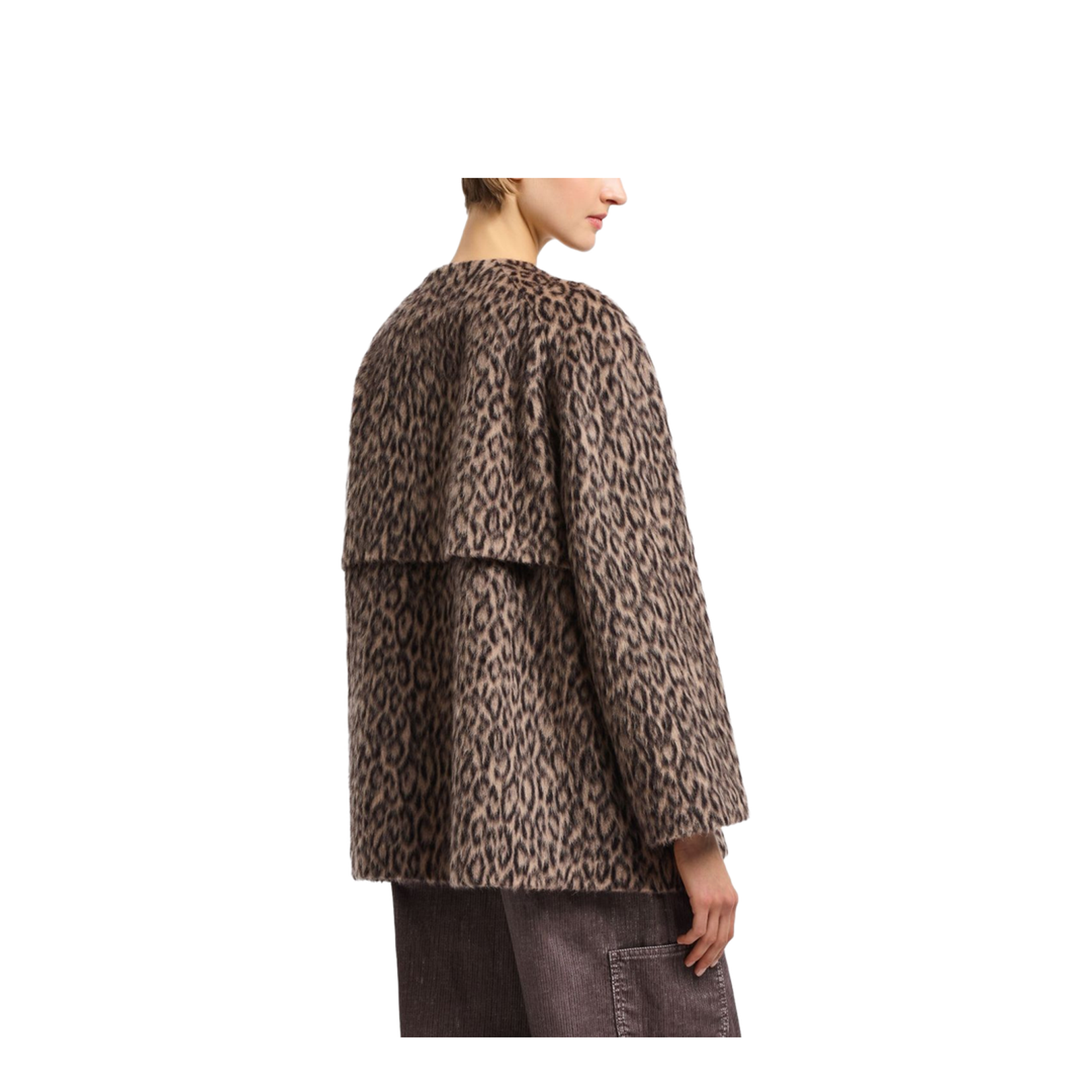 Double-breasted animal-print wool-blend pea coat