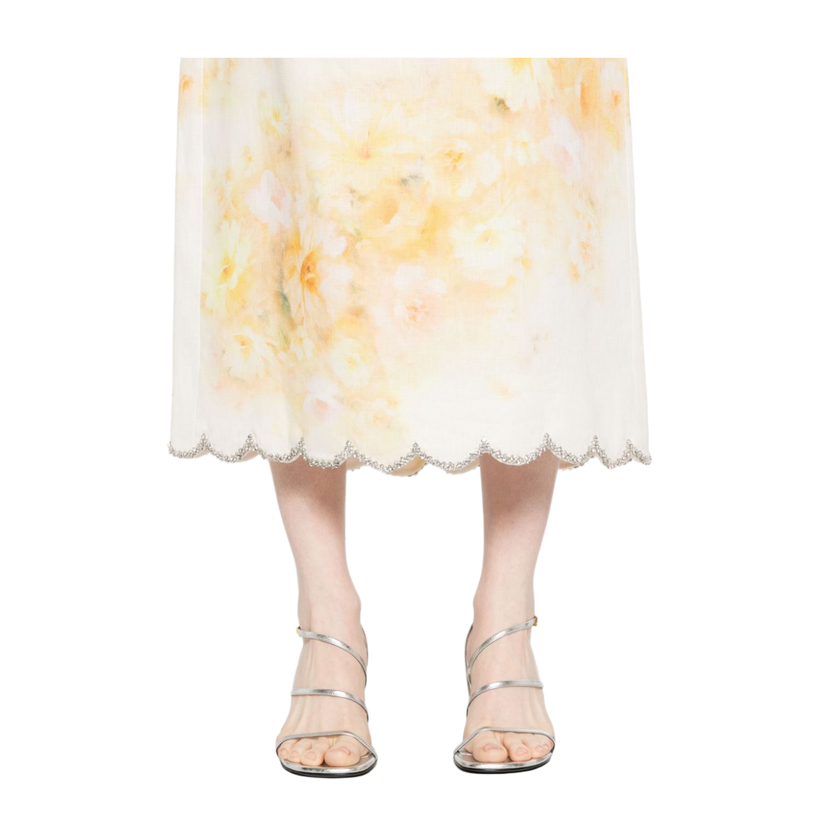 Light Yellow Printed Linen Skirt