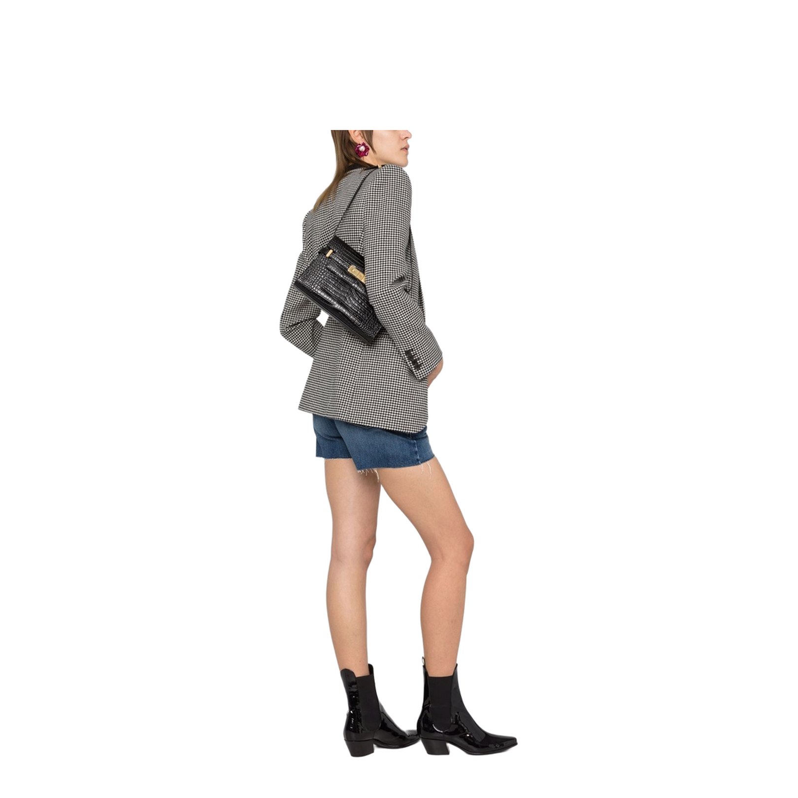 Manhattan Small in Shiny Crocodile-Embossed Leather