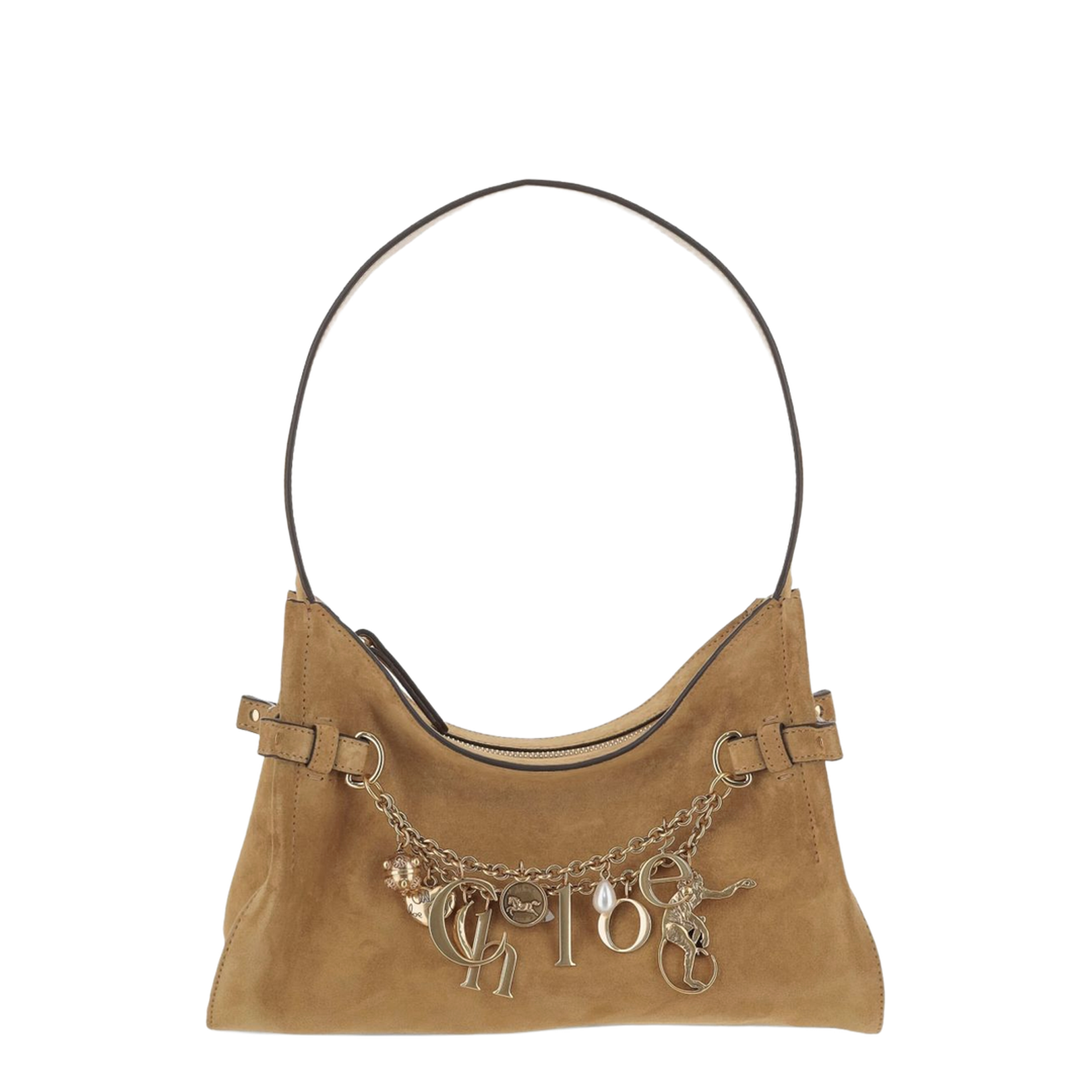 Charms Hobo Bag in Suede Leather Gold / Khaki