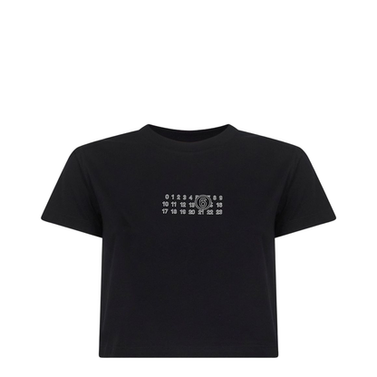 Black Jersey Cropped Numeric Signature T-Shirt