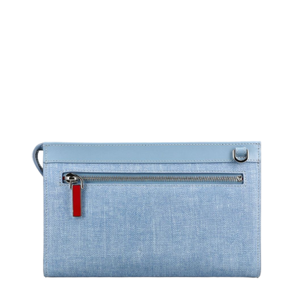 Funky Crosta Calf Leather Canvas Texture Crossbody - Ceruleo / Silver