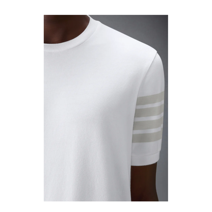 MAYFEYR - Thom Browne - Garment Dyed Short Sleeve Rib Cuff Tee In Med Weight Jersey W/ Overdyed 4 Bar - MJS303AJ0253100
